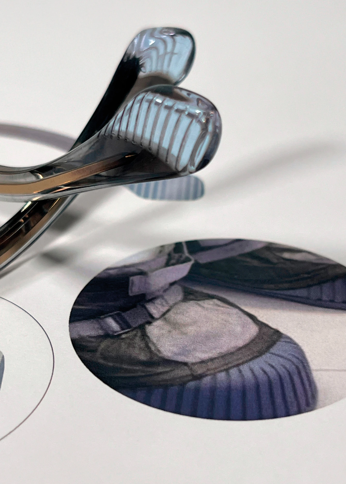 Sculpted blue and purple acetate details for Einstoffen