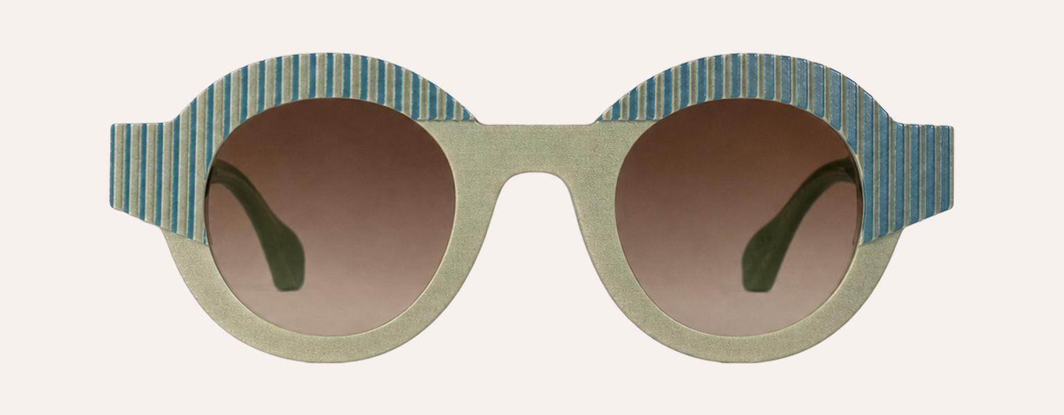 CÉHO studio OYA sage and teal sunglasses front view